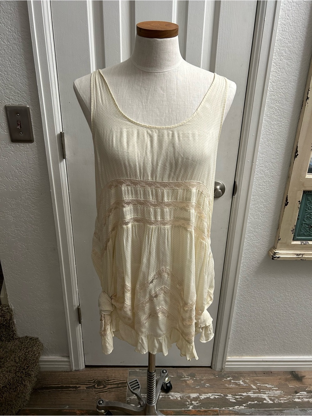 Free People Cream Lace-Trim Slip Tank